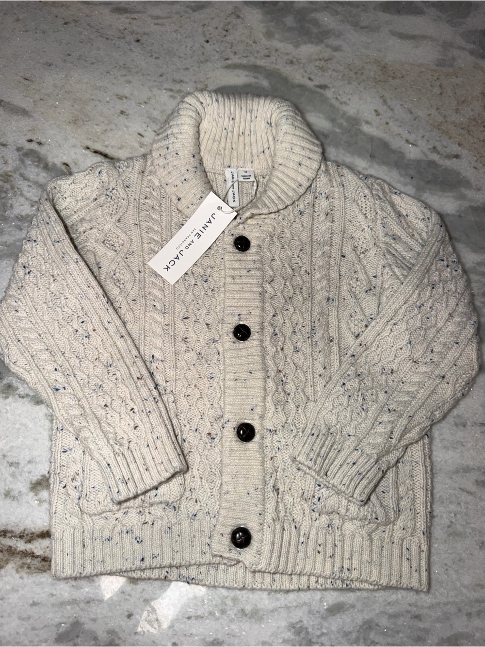 Janie and Jack Cream Speckled Cable Knit Cardigan